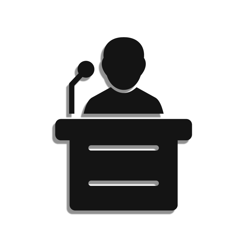 Logo af en mand der holder foredrag